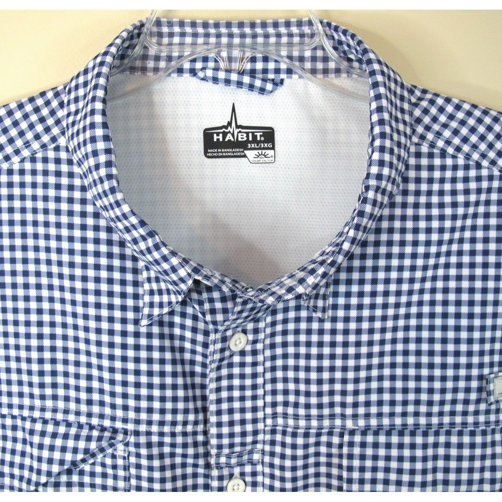 Habit Gingham Check Long‎ Sleeve Vented Fishing Shirt Men's 3XL SPF 40
